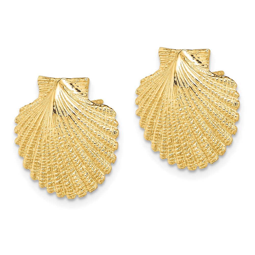 14K Yellow Gold 2-D Textured Scallop Shell Post Earrings