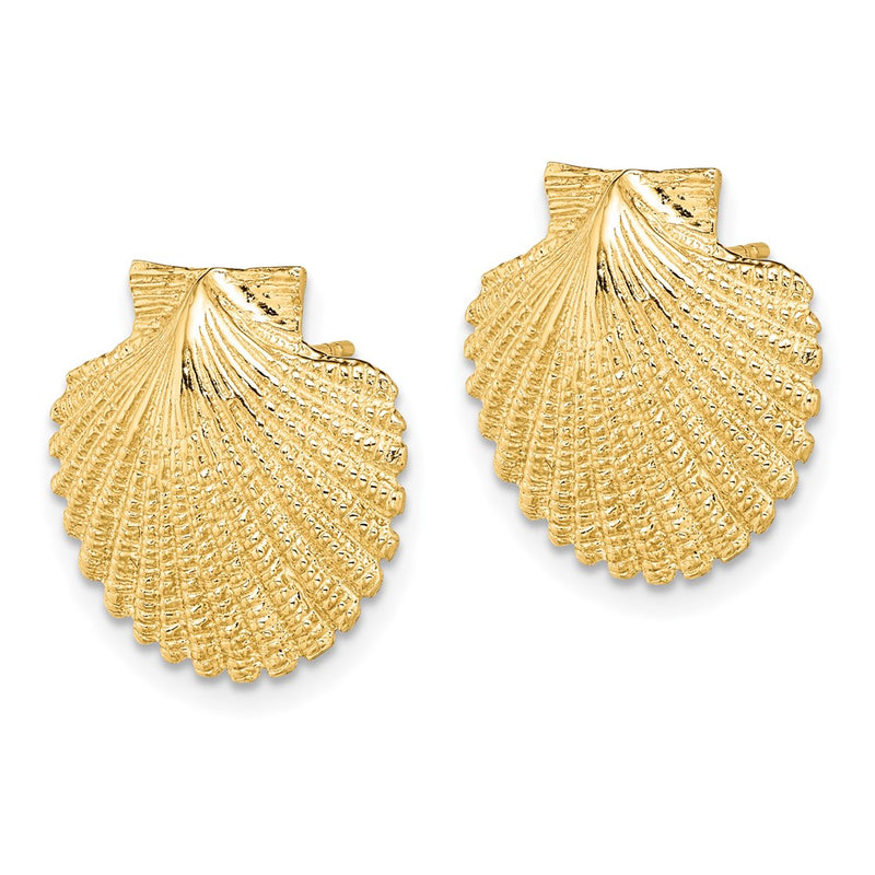 14K Yellow Gold 2-D Textured Scallop Shell Post Earrings