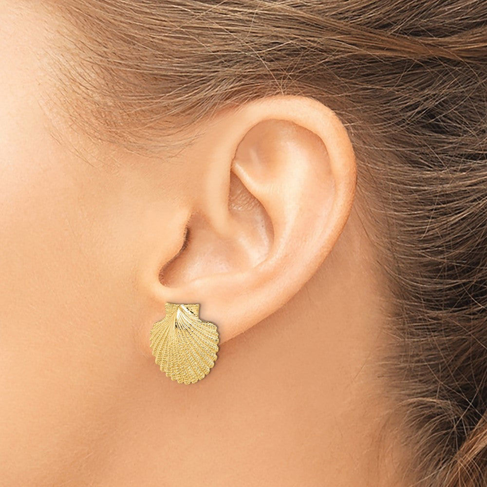 14K Yellow Gold 2-D Textured Scallop Shell Post Earrings