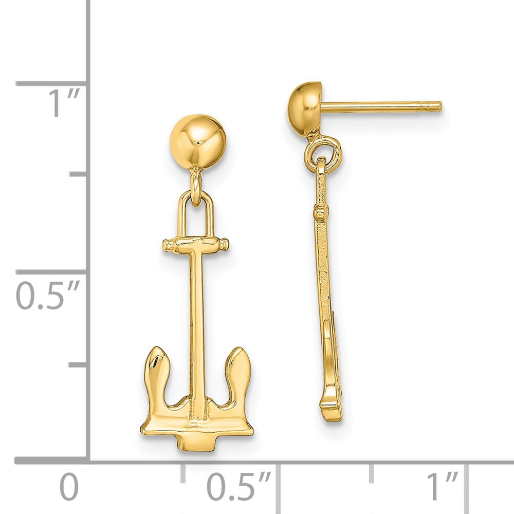 14K Yellow Gold Polished Navy Anchor Dangle Earrings