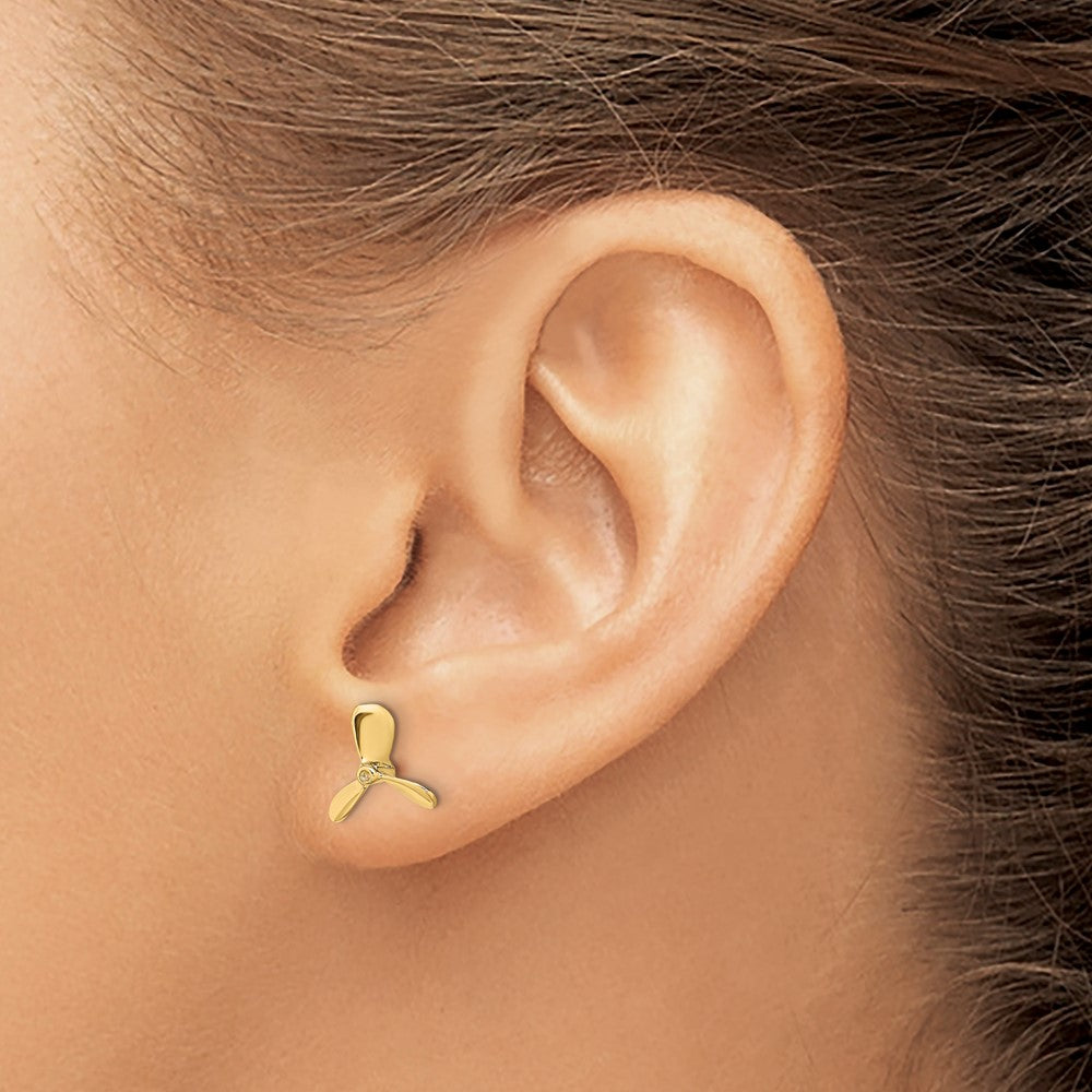14K Yellow Gold 2-D Propeller Post Earrings