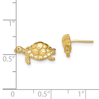 14K Yellow Gold Polished Swimming Sea Turtle Post Earrings