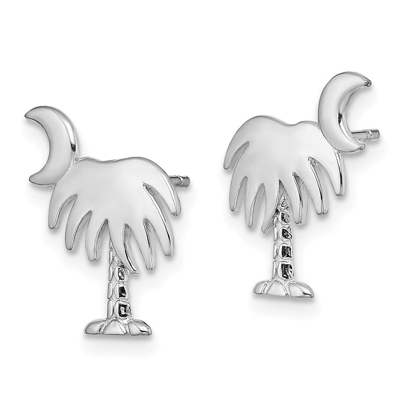 14K White Gold Charleston Palm Tree W/ Moon Earrings