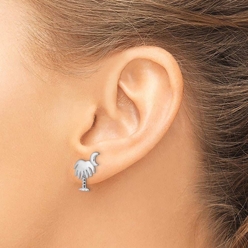 14K White Gold Charleston Palm Tree W/ Moon Earrings