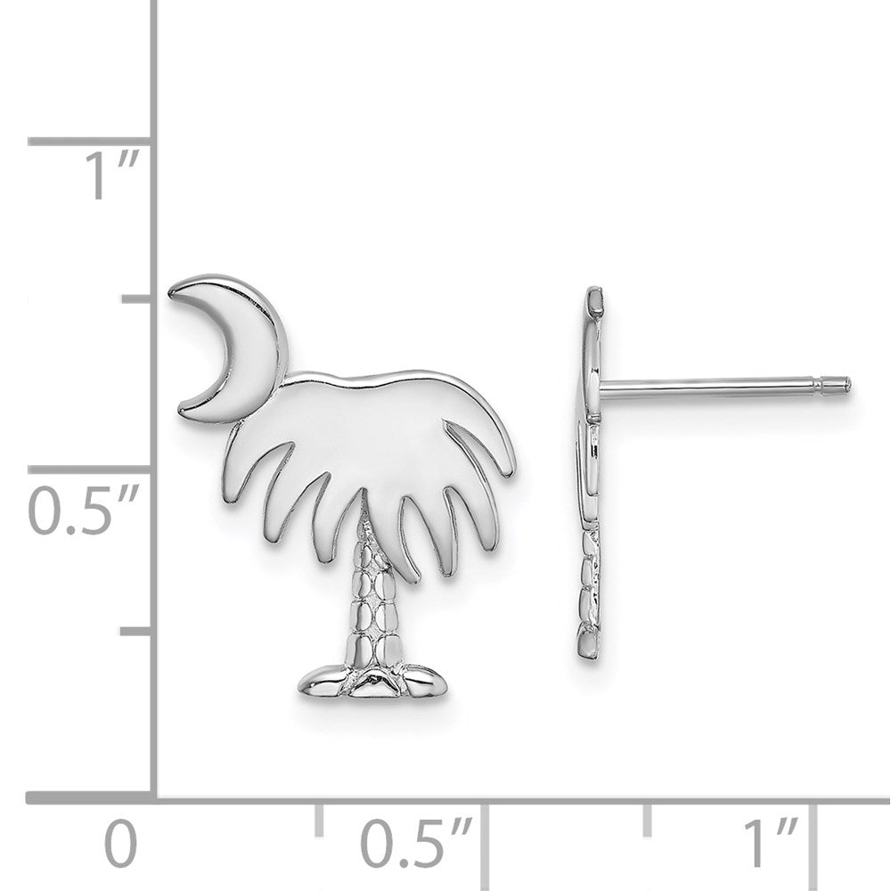 14K White Gold Charleston Palm Tree W/ Moon Earrings