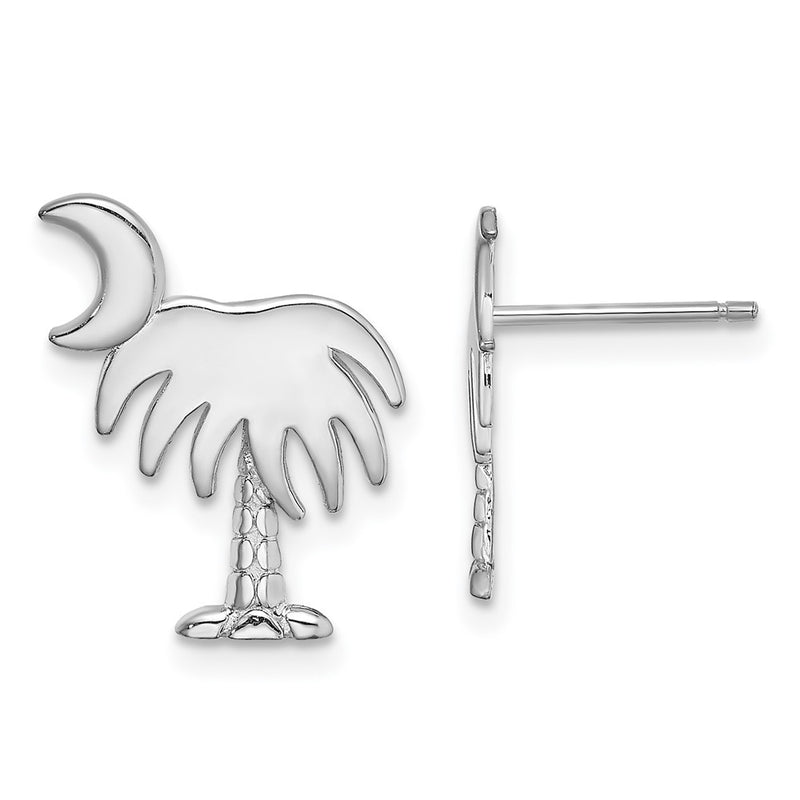14K White Gold Charleston Palm Tree W/ Moon Earrings