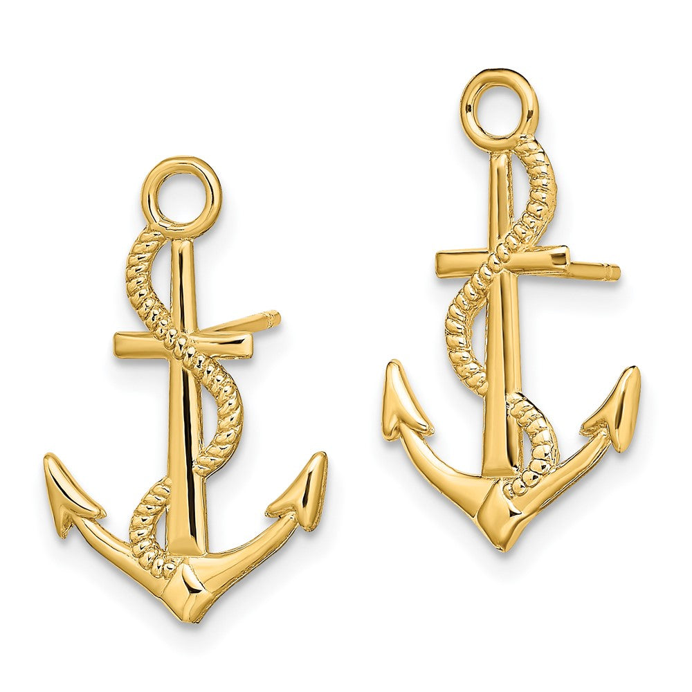 14K Yellow Gold Polished / Textured Anchor W/ Rope Post Earrings