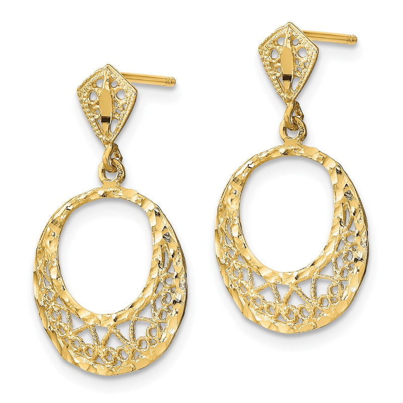 14K Yellow Gold Fancy D/C Post Dangle Earrings