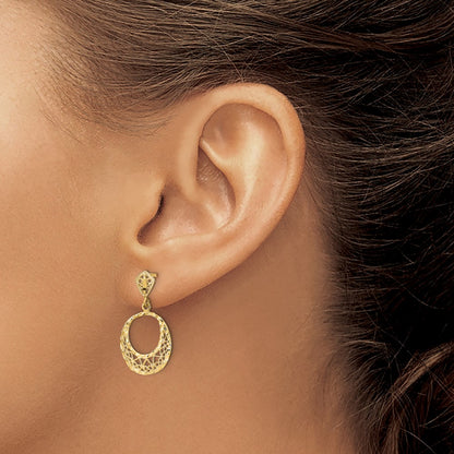 14K Yellow Gold Fancy D/C Post Dangle Earrings