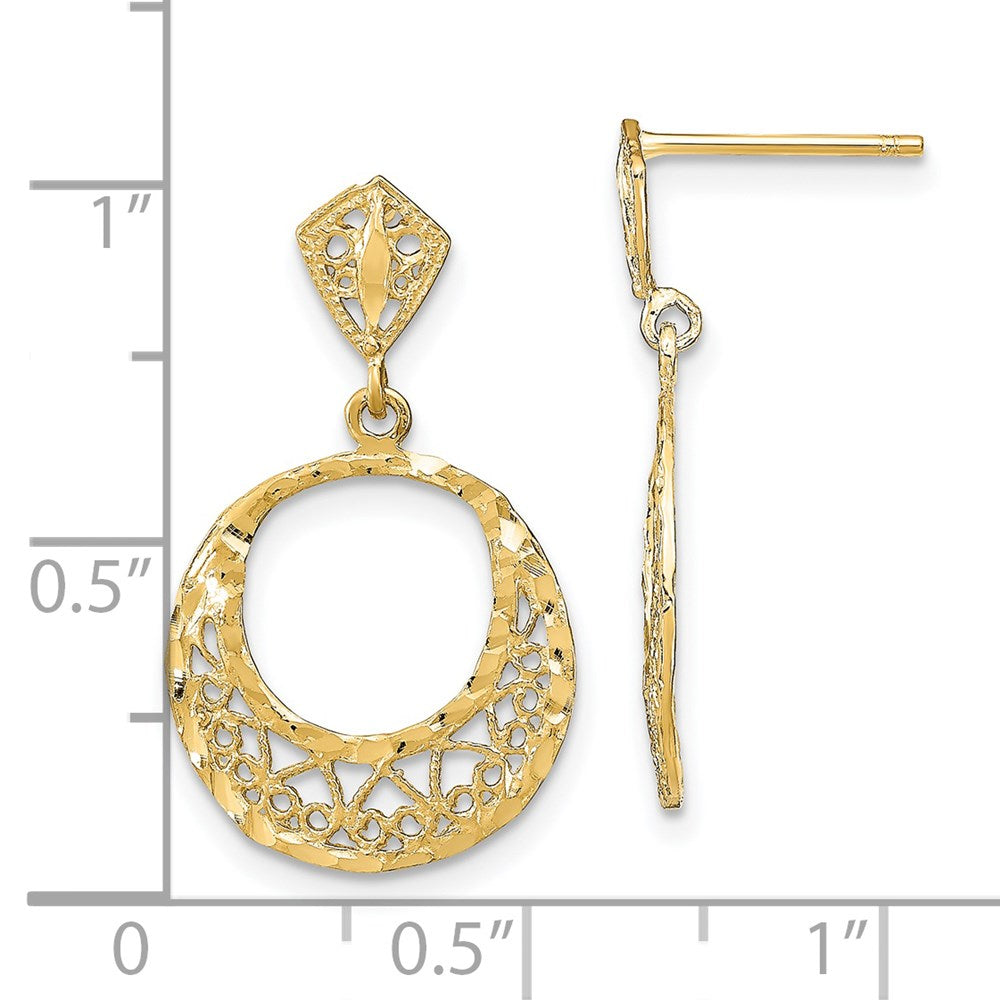 14K Yellow Gold Fancy D/C Post Dangle Earrings