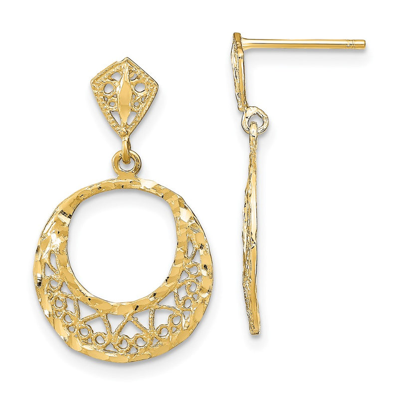 14K Yellow Gold Fancy D/C Post Dangle Earrings
