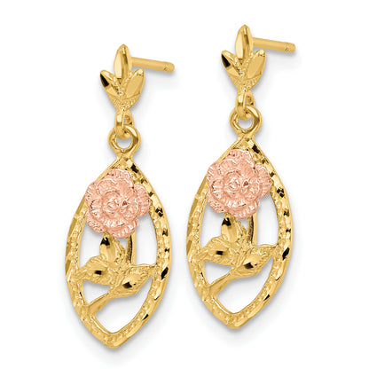 14K Two-Tone Textured Flower Post Dangle Earrings