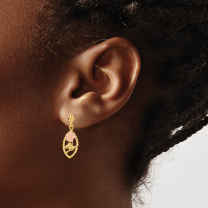 14K Two-Tone Textured Flower Post Dangle Earrings