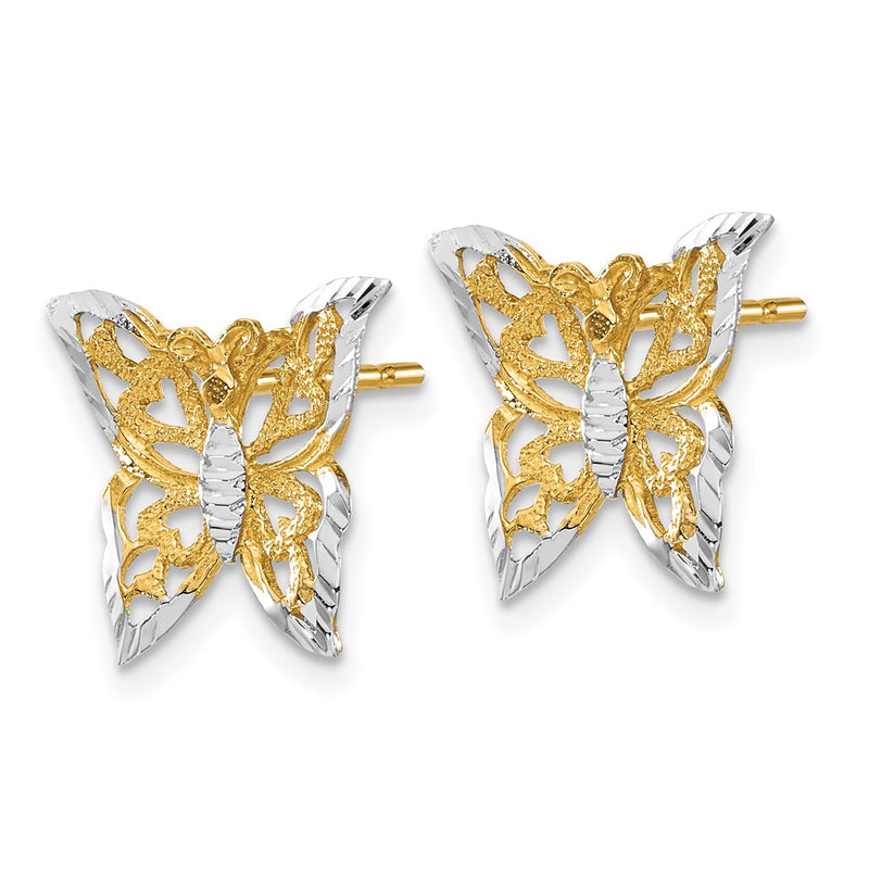 14K Yellow & Rhodium W/Rhodium Butterfly Post Earrings