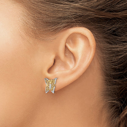 14K Yellow & Rhodium W/Rhodium Butterfly Post Earrings