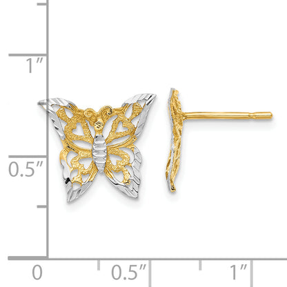 14K Yellow & Rhodium W/Rhodium Butterfly Post Earrings