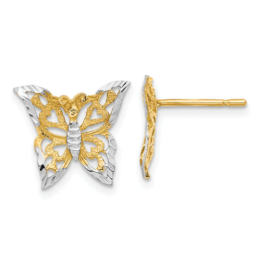 14K Yellow & Rhodium W/Rhodium Butterfly Post Earrings