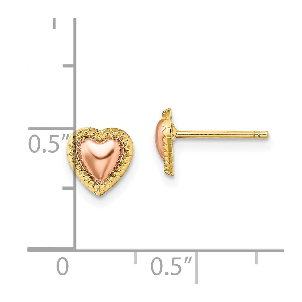 14K Two-Tone Beaded Heart Post Earrings