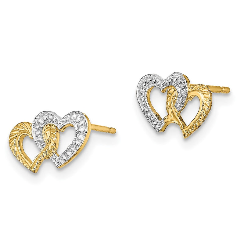 14K Yellow & Rhodium W/White Polished Intertwined Hearts Post Earrings