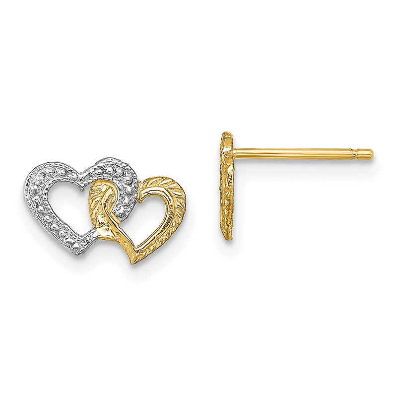14K Yellow & Rhodium W/White Polished Intertwined Hearts Post Earrings