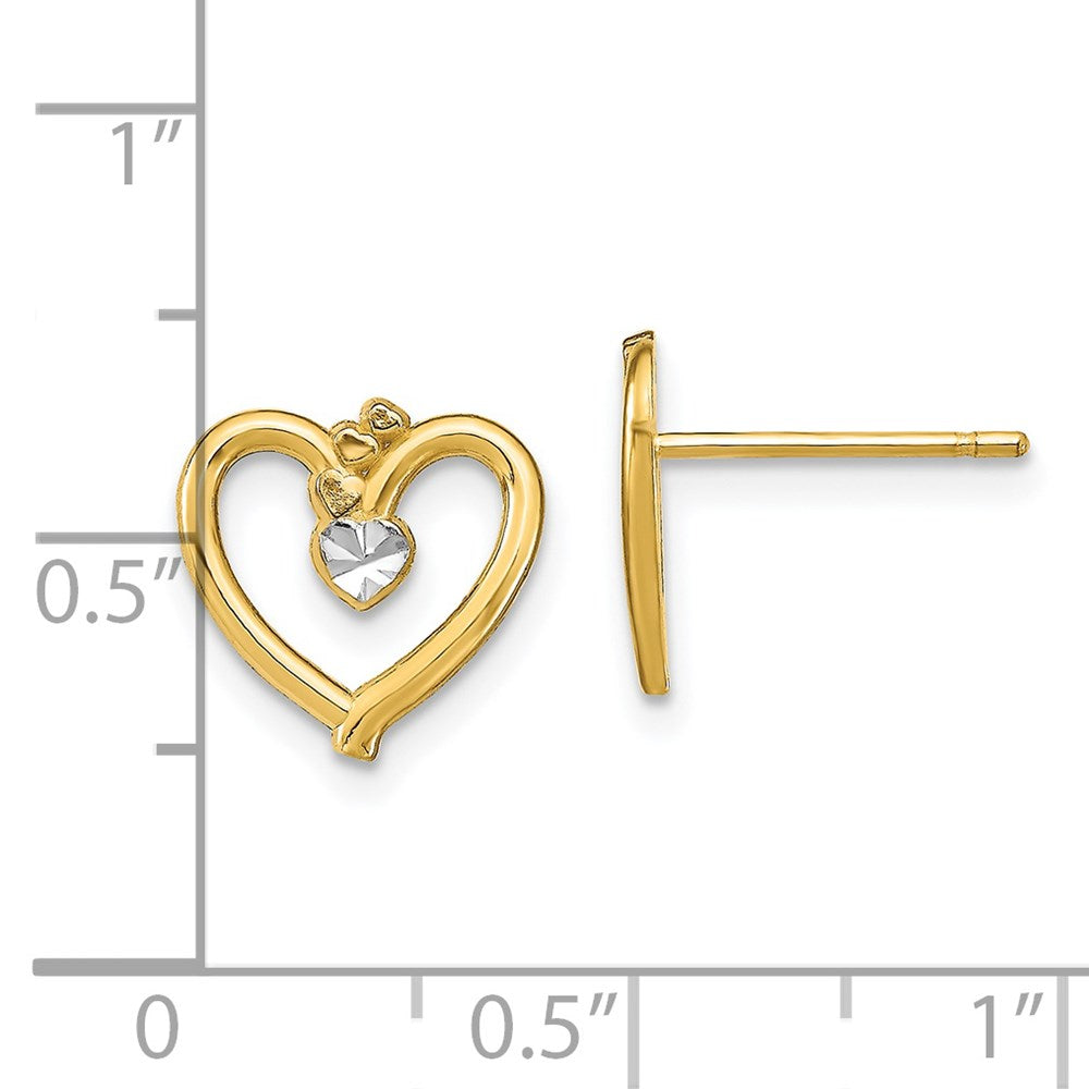 14K Yellow & Rhodium W/ D/C Heart Post Earrings