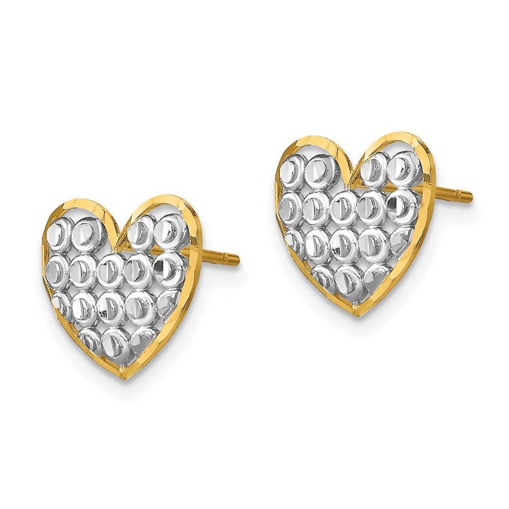 14K Yellow & Rhodium W/ D/C Heart Post Earrings