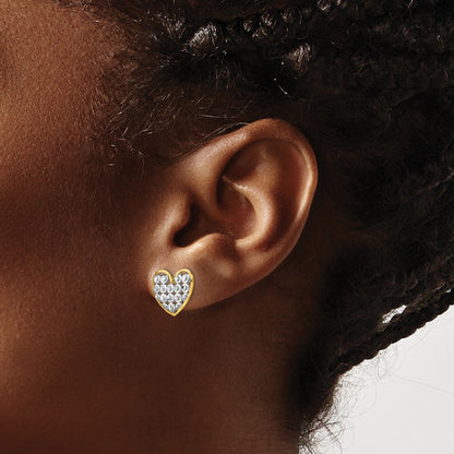 14K Yellow & Rhodium W/ D/C Heart Post Earrings