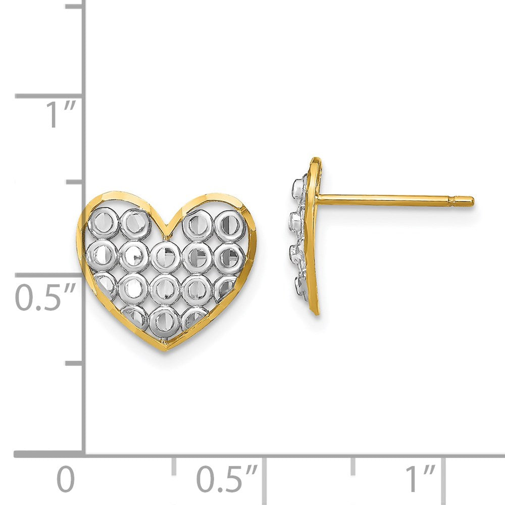 14K Yellow & Rhodium W/ D/C Heart Post Earrings
