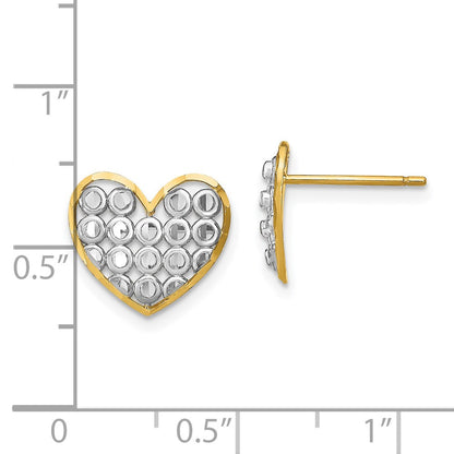 14K Yellow & Rhodium W/ D/C Heart Post Earrings