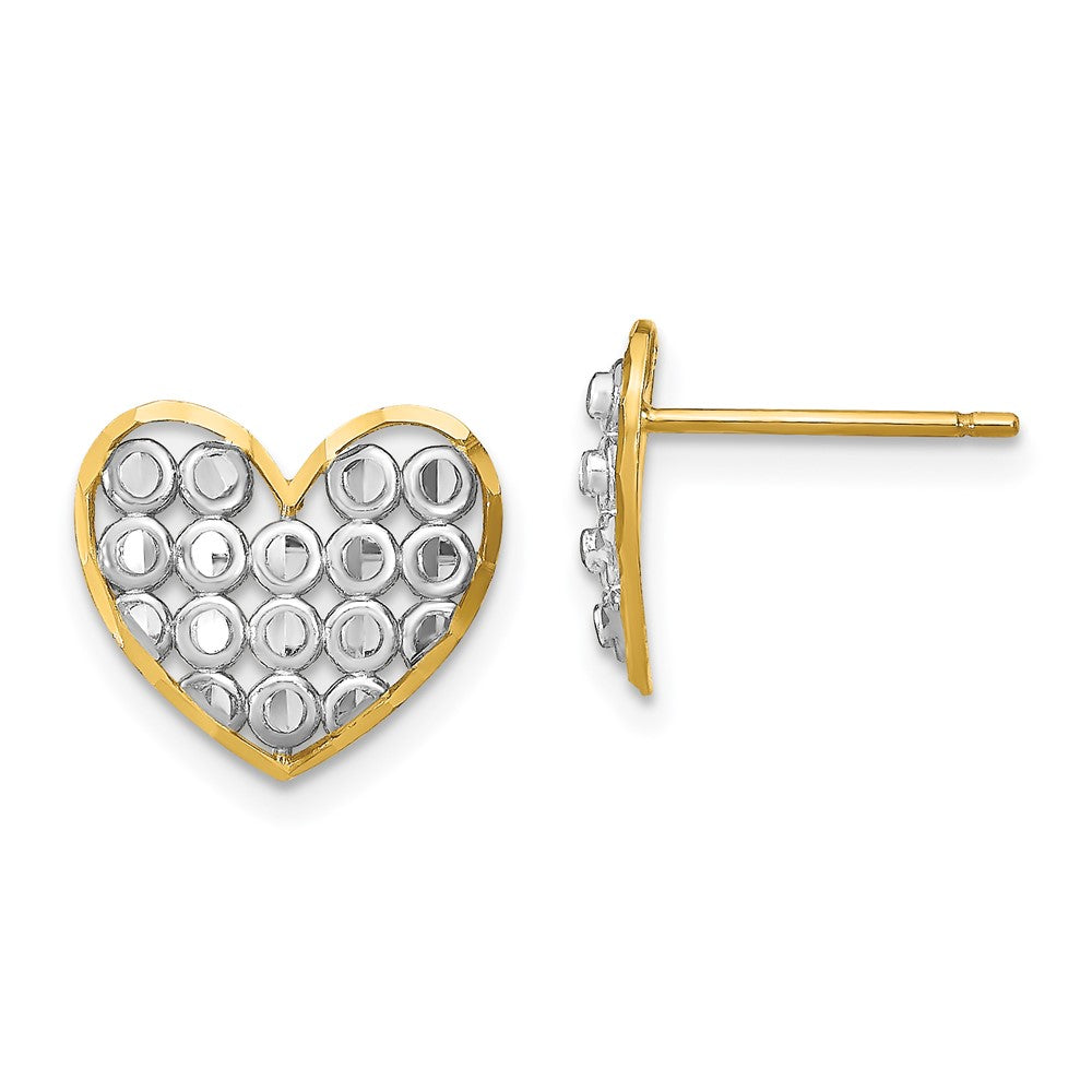 14K Yellow & Rhodium W/ D/C Heart Post Earrings