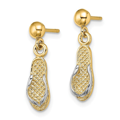 14K Yellow & Rhodium And Flip Flop Post Dangle Earrings