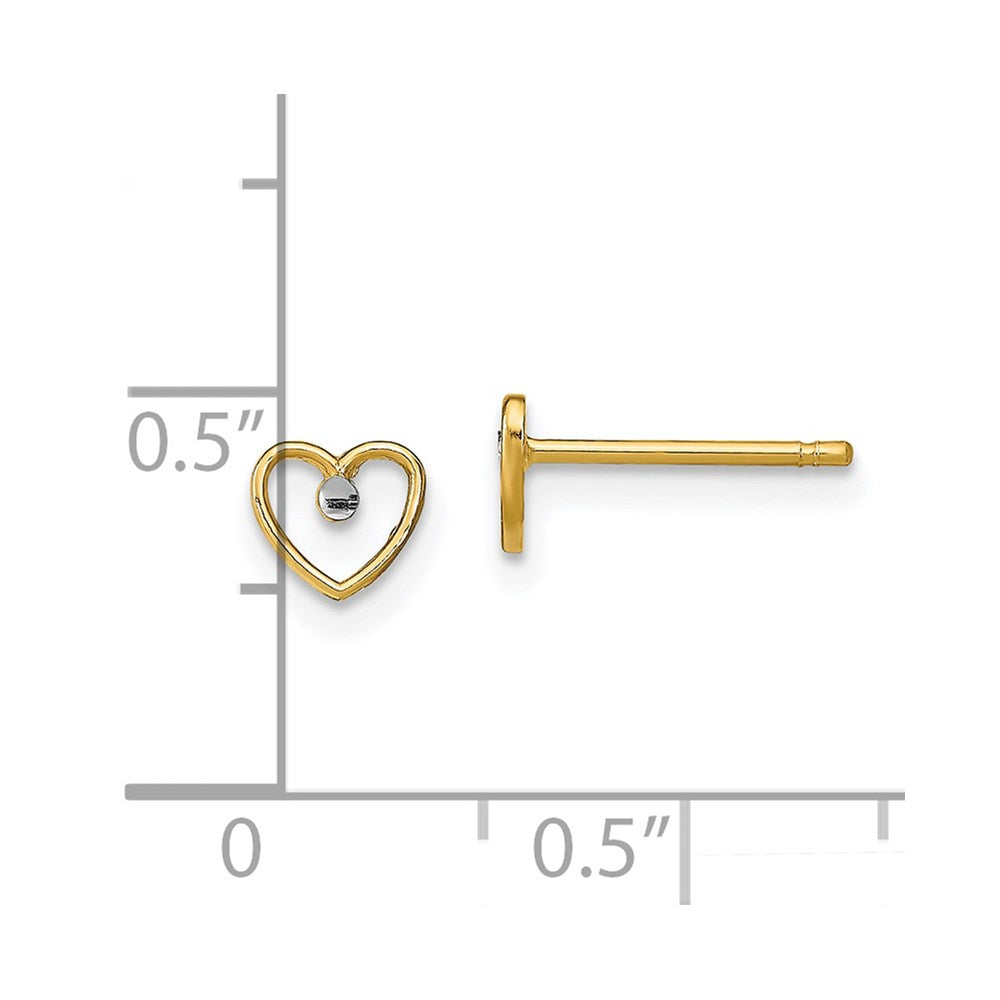 14K Yellow & Rhodium W/ D/C Heart Post Earrings