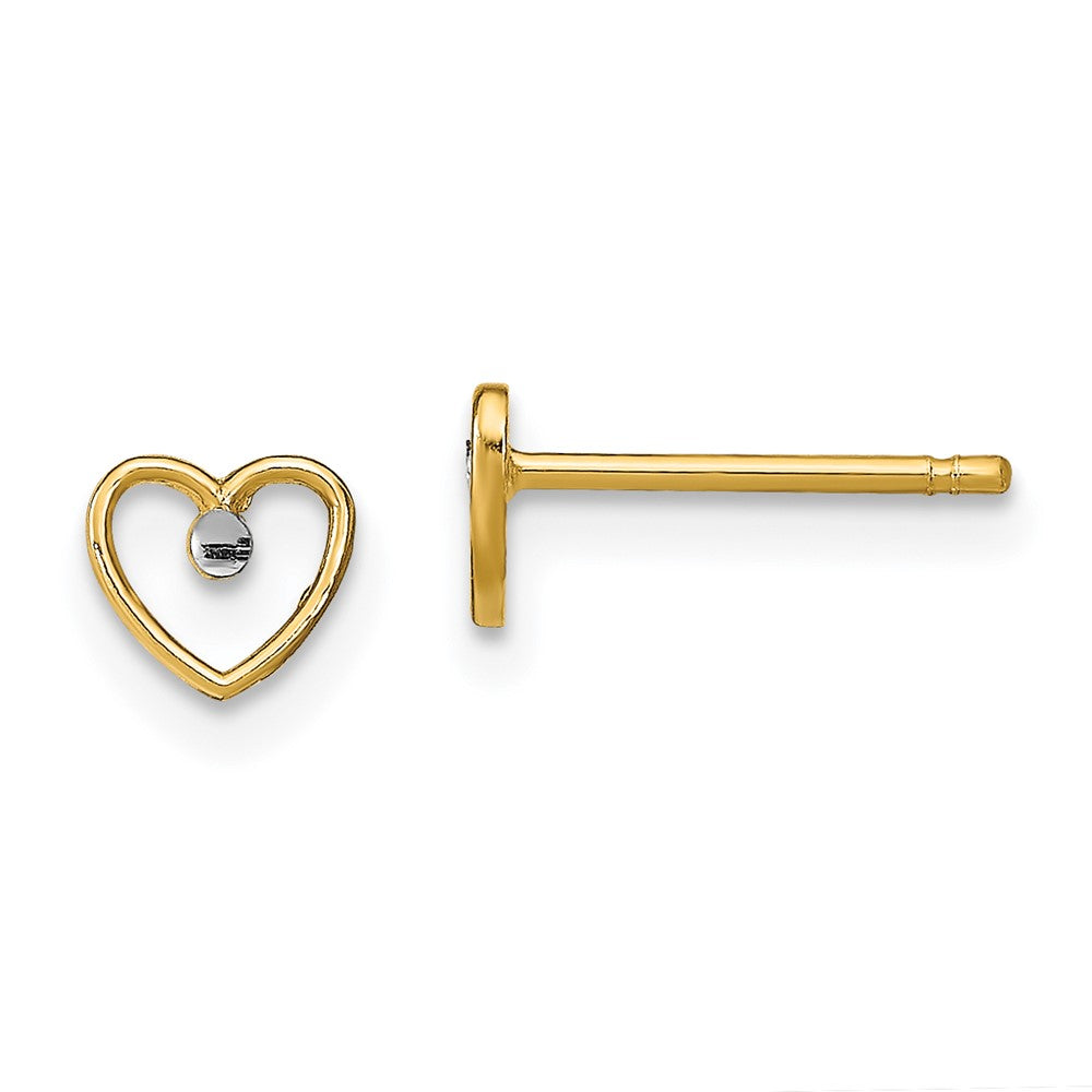 14K Yellow & Rhodium W/ D/C Heart Post Earrings