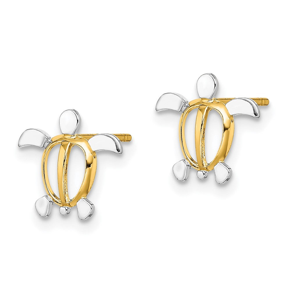 14K Yellow & Rhodium W/ Sea Turtle Post Earrings