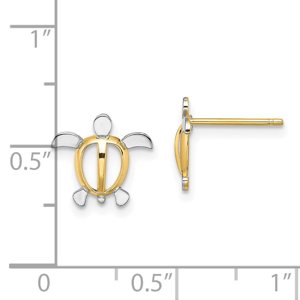 14K Yellow & Rhodium W/ Sea Turtle Post Earrings