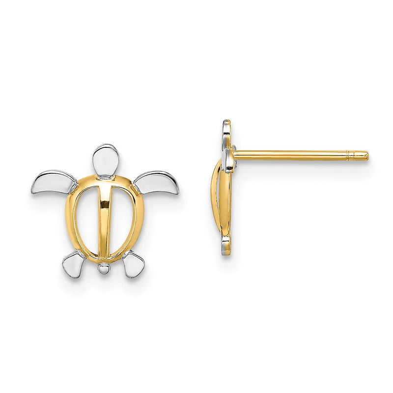 14K Yellow & Rhodium W/ Sea Turtle Post Earrings