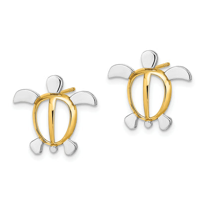 14K Yellow & Rhodium W/ Sea Turtle Post Earrings