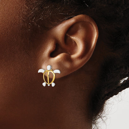 14K Yellow & Rhodium W/ Sea Turtle Post Earrings