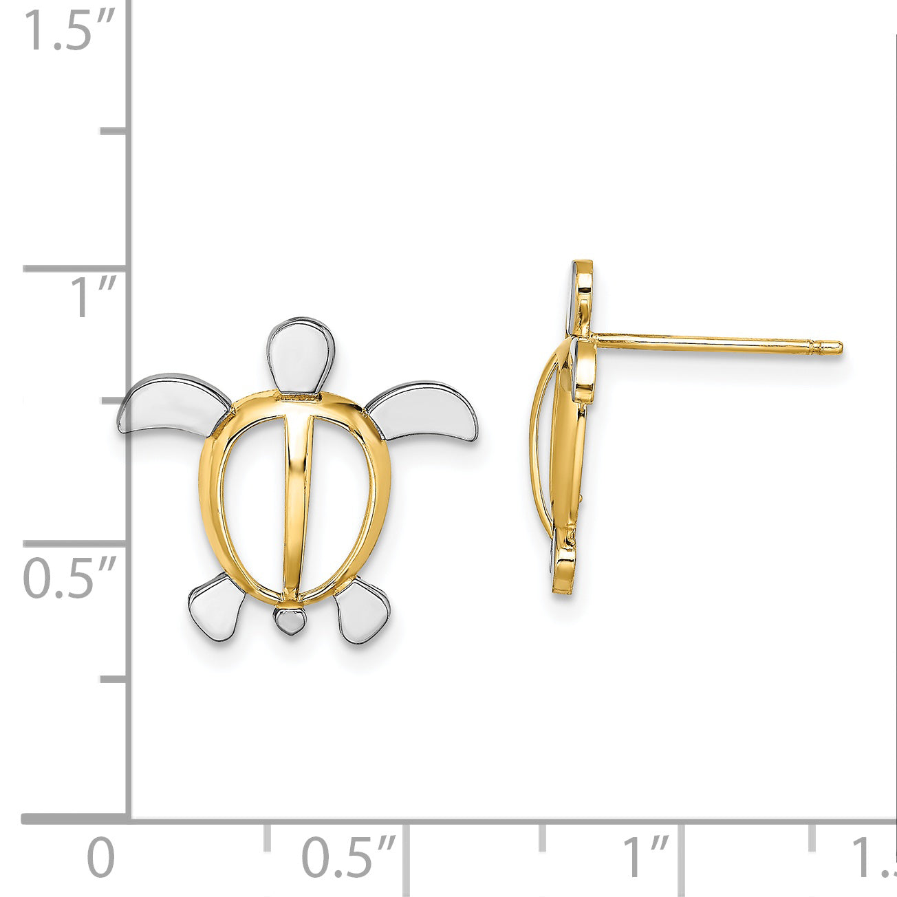 14K Yellow & Rhodium W/ Sea Turtle Post Earrings