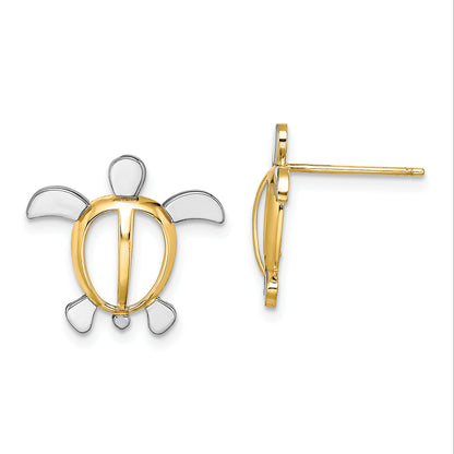 14K Yellow & Rhodium W/ Sea Turtle Post Earrings