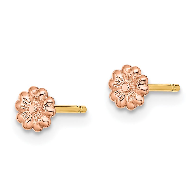 14K Two-Tone Rose Gold With Yellow Post Flower Earrings