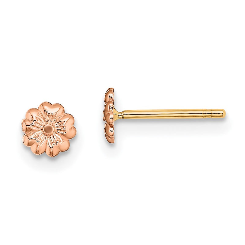 14K Two-Tone Rose Gold With Yellow Post Flower Earrings