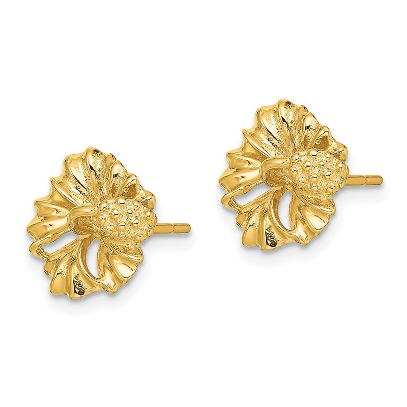 14K Yellow Gold 2-D Hibiscus Flower Post Earrings