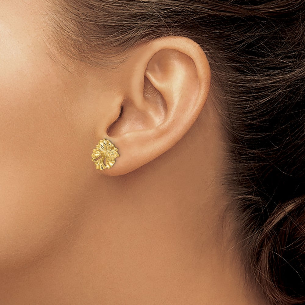 14K Yellow Gold 2-D Hibiscus Flower Post Earrings