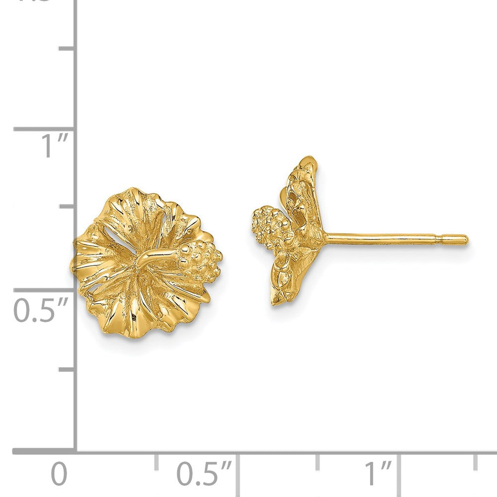 14K Yellow Gold 2-D Hibiscus Flower Post Earrings
