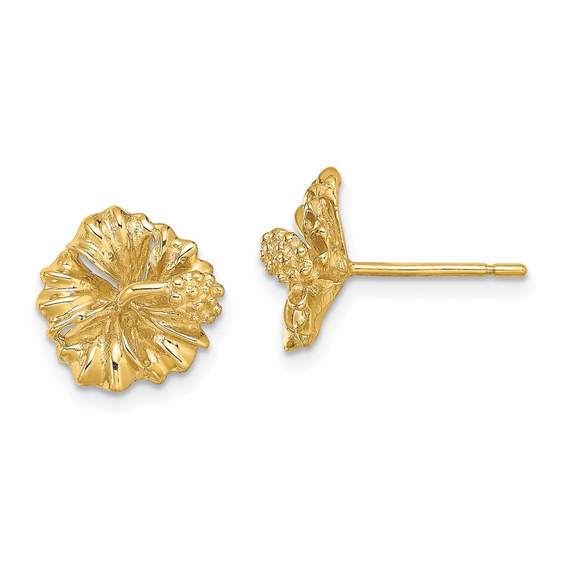 14K Yellow Gold 2-D Hibiscus Flower Post Earrings