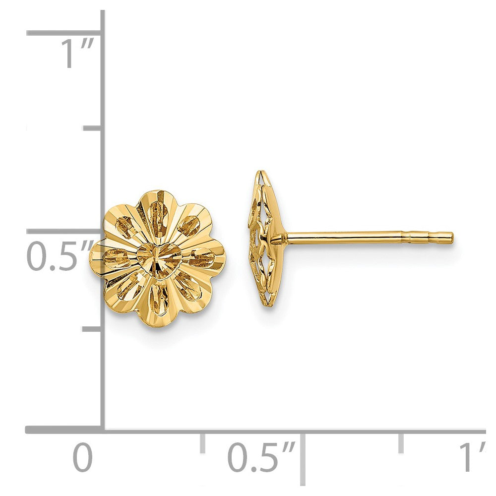 14K Yellow Gold Polished Diamond-Cut Snowflake Post Earrings