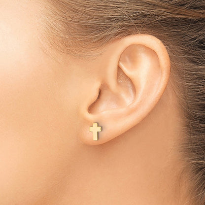 14K Yellow Gold Gold Polished Cross Post Earrings