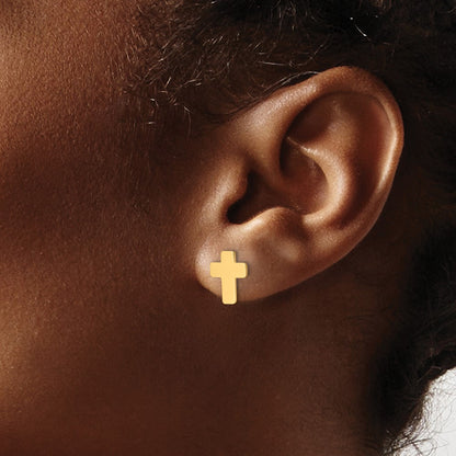 14K Yellow Gold Gold Polished Cross Post Earrings