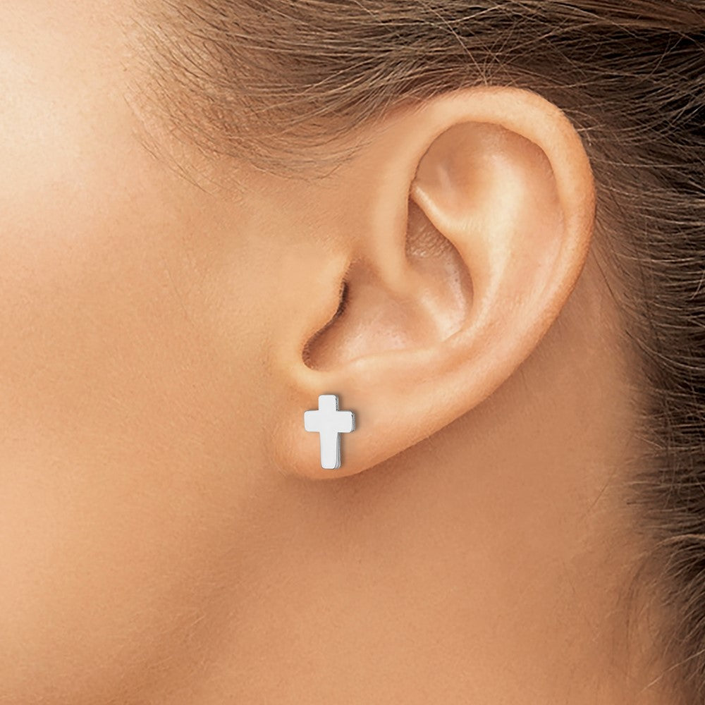 14K White Gold Polished Cross Post Earrings